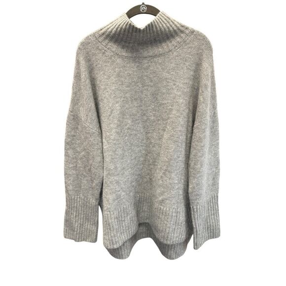 & Other Stories Gray Wool Mohair Blend Turtleneck Sweater Ribbed Hem Size L - Picture 2 of 9
